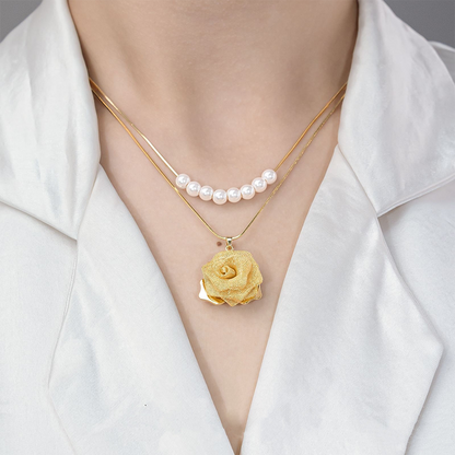 💕Nieuwe Aankomst💕3D Roze & Parel Dubbel Gelaagde Ketting (2 set pakken)