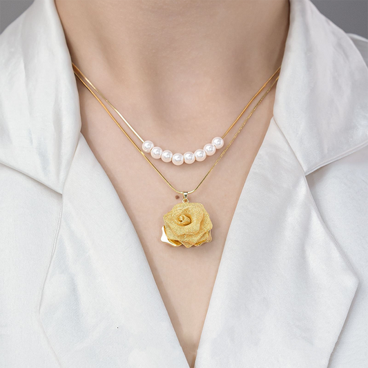 💕Nieuwe Aankomst💕3D Roze & Parel Dubbel Gelaagde Ketting (2 set pakken)