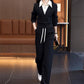 Tweedelige Set voor Dames: Top met Overhemdkraag & Broek met Trekkoord