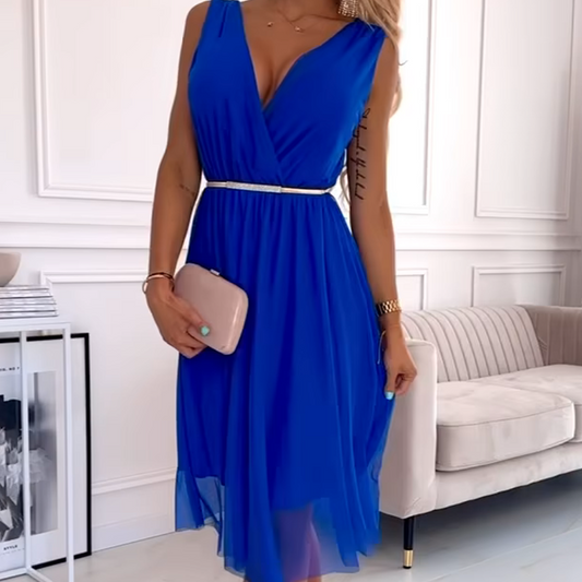 V-hals mouwloze chiffon jurk