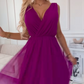V-hals mouwloze chiffon jurk