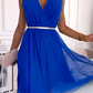 V-hals mouwloze chiffon jurk