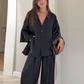 Elegant V-hals Top en Wijde Broek Set voor Dames