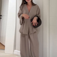 Elegant V-hals Top en Wijde Broek Set voor Dames