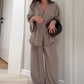Elegant V-hals Top en Wijde Broek Set voor Dames