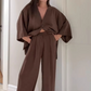 Elegant V-hals Top en Wijde Broek Set voor Dames