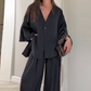 Elegant V-hals Top en Wijde Broek Set voor Dames