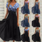Dames zomerjurk met V-hals en patchworkprint