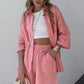 Dames 2-Delige Set: Casual Shirt en Elastische Tailleband Shorts