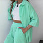 Dames 2-Delige Set: Casual Shirt en Elastische Tailleband Shorts
