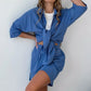 Dames 2-Delige Set: Casual Shirt en Elastische Tailleband Shorts