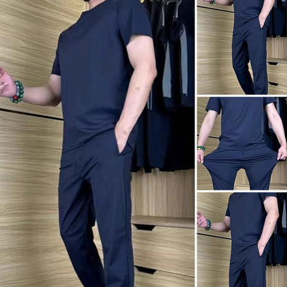 Casual Heren Tweedelige Set van Stretch IJszijde – T-shirt en Broek