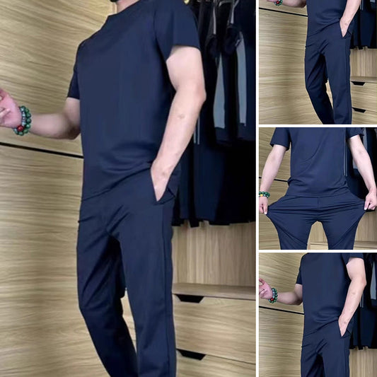 Casual Heren Tweedelige Set van Stretch IJszijde – T-shirt en Broek