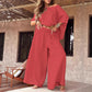 Casual Tweedelige Set voor Dames: Off-the-shouldertop en Broek met Wijde Pijpen