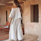 Casual Tweedelige Set voor Dames: Off-the-shouldertop en Broek met Wijde Pijpen