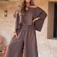 Casual Tweedelige Set voor Dames: Off-the-shouldertop en Broek met Wijde Pijpen