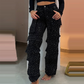 Dames broek met strass-steentjes en wijde pijpen met zakken
