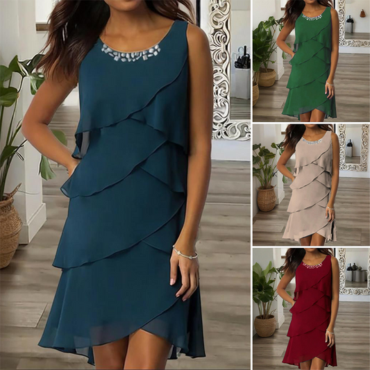 Modieuze Mouwloze Casual Jurk met Strasssteentjes