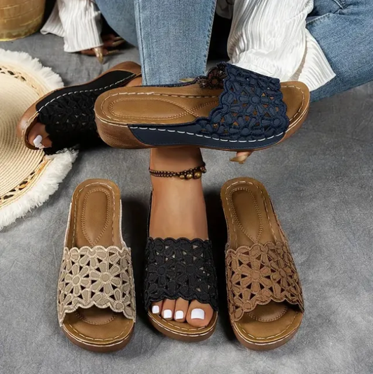 Super speciale korting 50% KORTING💥Ademende orthopedische pantoffels met open teen voor dames, met zachte demping. Ondersteuning van de voetboog.