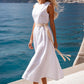 Elegante effen kleur mouwloze maxi-jurk met riem