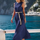 Elegante effen kleur mouwloze maxi-jurk met riem