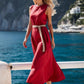 Elegante effen kleur mouwloze maxi-jurk met riem