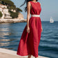 Elegante effen kleur mouwloze maxi-jurk met riem