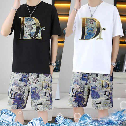 Heren Zomerse Casual Korte Mouwen Top en Shorts – 2-Delige Set