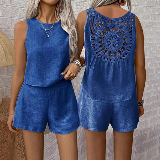 Casual dames broek 2-delige mouwloze top set