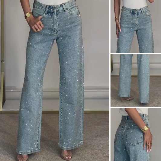 🔥Jeans mit Strassbesatz und geradem Bein