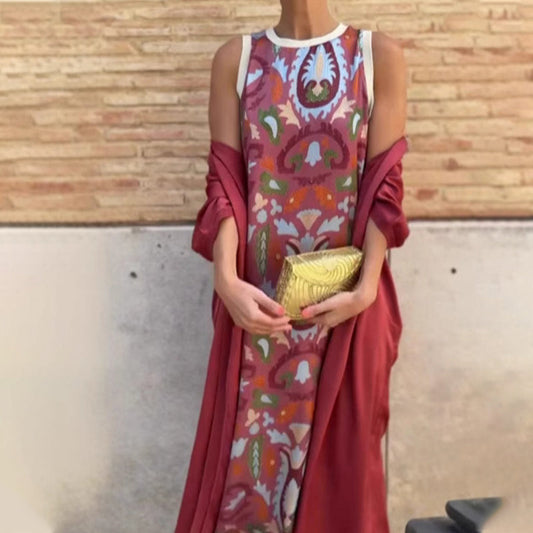 Dames Tweedelige Set: Mouwloze Maxi-jurk & Zomerjas