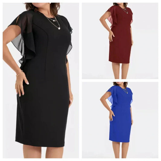 Effen Midi Jurk met Ronde Hals