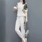 Damesset met bloemenprint, sporttop met korte mouwen en casual broek