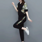 Damesset met bloemenprint, sporttop met korte mouwen en casual broek