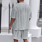 Effen Gebreide Sportset met Korte Mouwen en Shorts