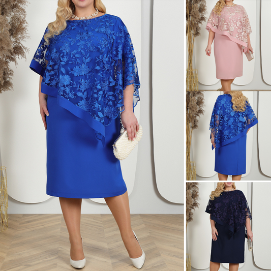 Elegante Jurk met Bloemenkant en Cape Mouwen