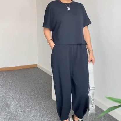 Dames Casual Korte Mouwen Top en Broek Set