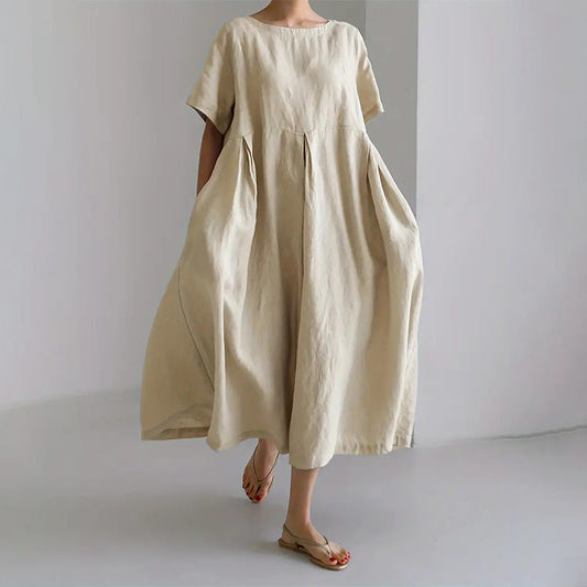 Dames casual jurk met losse pasvorm, ronde hals en zakken
