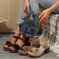Dames sandalen met open teen, bloemenmotief en blokhak