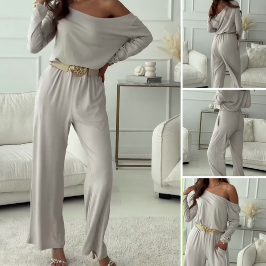 Effen Dames Jumpsuit met Één Schouder en Lange Mouwen
