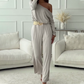Effen Dames Jumpsuit met Één Schouder en Lange Mouwen