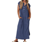 Gebreide Maxi Jurk met Korte Mouwen en Knopen