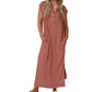 Gebreide Maxi Jurk met Korte Mouwen en Knopen