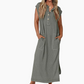Gebreide Maxi Jurk met Korte Mouwen en Knopen