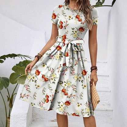 Elegante Damesjurk met Ronde Hals en Print