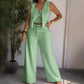 Dames Trendy Mouwloze Top en Wijde Broek Tweedelige Set