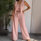 Dames Trendy Mouwloze Top en Wijde Broek Tweedelige Set