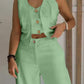 Dames Trendy Mouwloze Top en Wijde Broek Tweedelige Set