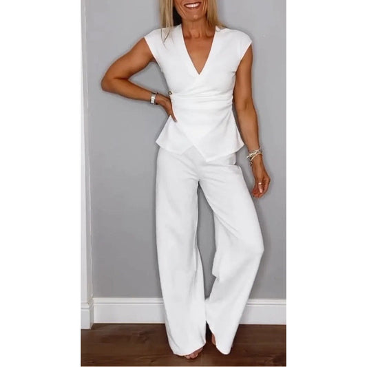 🛍️Beperkte tijd 49% KORTING💋Elegante V-hals top en broekset voor dames