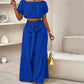 Vrouwen 2-delige Set: Off-shoulder Top met Pofmouwen en Wijd-pijpen Broek